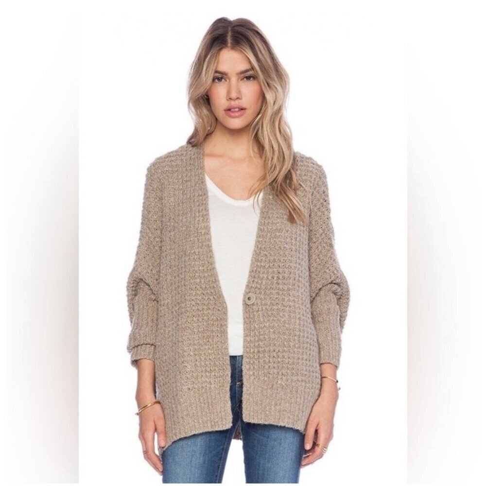 Free People Breeze Chunky Knit Oversized Cardigan Sweater Teak Brown Tan Size M